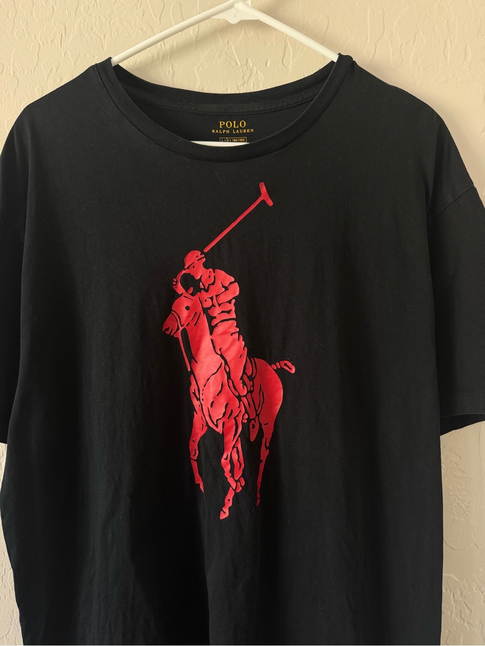 Big pony Polo by Ralph Lauren Black Tee with Red Polo Player Graphic size large - Picture 3 of 4
